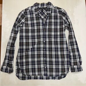 J. Crew Navy and White Long Sleeve Plaid Shirt
